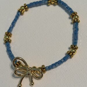 Brimsi Beads  - Beautiful dainty blue bead Bracelet with Gold filled accents and Bow - Stretch size average