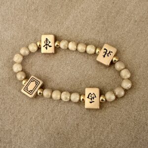 Brimsi Beads Gold MahJongg Charms on an ivory beaded bracelet - stretch size average - large/average WPOW