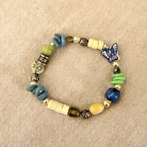 Brimsi Beads Layering Bracelet Blues and Greens with all kinds of interesting shapes! - stretch size average