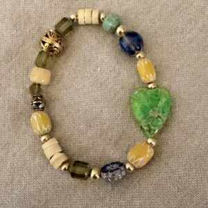 Brimsi Beads Layering Bracelet Green Mojave Turquoise Heart  with all kinds of interesting shapes! - stretch size average