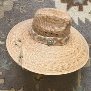 Super Shade - Woven Geometric  Band  in shades of Blues and Tans with Coordinating Concho-  Size Medium