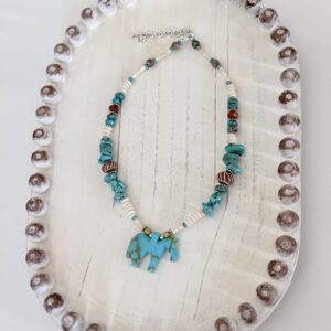 Brimsi Beads - YEAR OF THE HORSE! Carved Horse Fetish Necklace with turquoise and bone accents - 16" + 2" extender