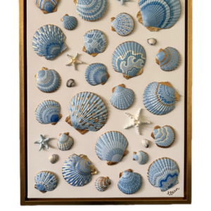 Painted Shells in  Ocean Blues 18 x 28" Gold Floater Frame - Original Art Painted by Hand - One of a Kind!