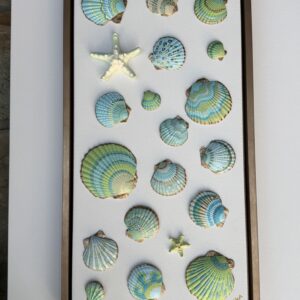 Painted Shells II in Caribbean Blues/Greens 14 x 26.5" Gold Floater Frame -  - One of a Kind!
