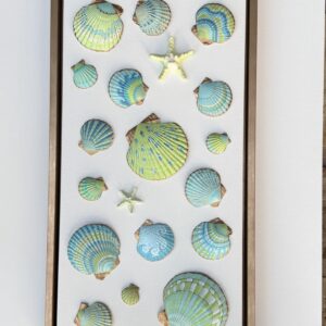 Painted Shells I in Caribbean Blues/Greens 14 x 26.5" Gold Floater Frame -  - One of a Kind!