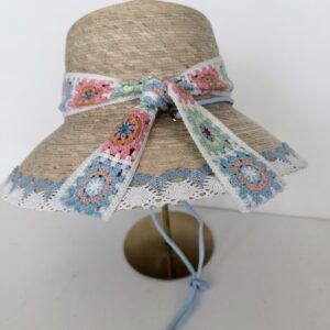 Bucket Babe CROCHETED  - 4" Brim -  Light Colored Premium Palm with Pastel Crocheted band and brim trim!  One Size