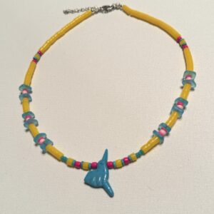 Brimsi Beads 16 + 2" -    Carved turquoise hummingbird with yellow African beads for Summer Stackin!