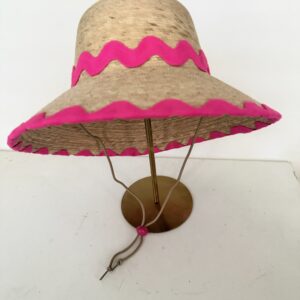 Bucket Babe - Ric to my Rack - Premium Palm Leaf Bucket Hat with Bright Pink Ric Rac  - One Size