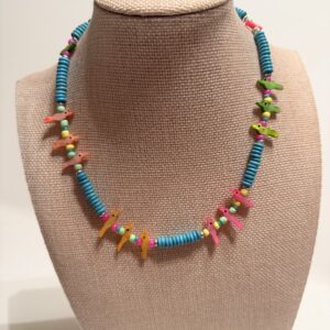 Brimsi Beads 16" necklace  - Turquoise colored flat Rondelle beads spaced with  Bird Fetishes Summer Stackin!