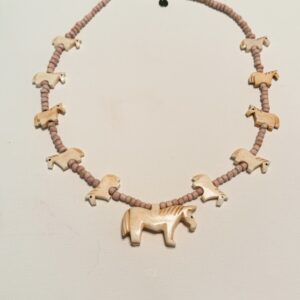 Brimsi Beads - YEAR OF THE HORSE! Carved Horse Fetish Necklace Neutral and Bashful PInks  - 24" +