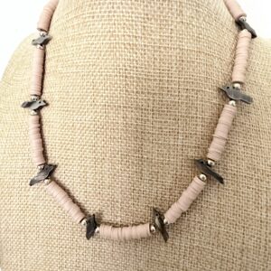 Brimsi Beads -18"  Bird Fetishes on Bashful Pink  African vinyl beads and brown/silver accents