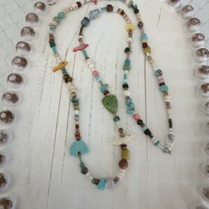 Brimsi Beads - 34" wrappable multi-color-shaped necklace pairs with bashful pink -  loaded with carved stones and African beads