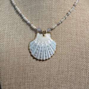 Brimsi Beads -16"+2"  Hand Painted Shell Pendant on Fresh Water Pearl strand - Shello Summer!