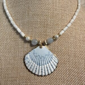 Brimsi Beads -16"+2"  Hand Painted Shell Pendant on Shell Bead strand - Shello Summer!