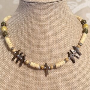 Brimsi Beads -15" Bird Fetishes on Pale Yellow African Beads and Silver accents. NewTral!!