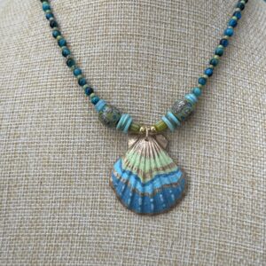Brimsi Beads -16"+2" Hand Painted Shell Pendant on Multi Bead - Shello