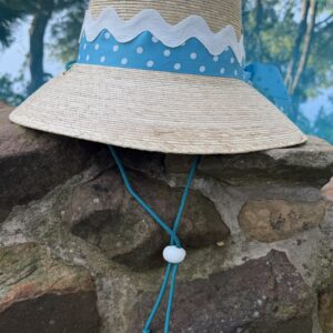 Bucket Babe - Painted Shell - Premium Palm Leaf Bucket Hat with Turquoise Band & Ric Rac - One Size