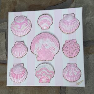 Take Me to the Ocean II in Caribbean Pinks - 12 x 12   Painted Shell Art - One of a Kind!