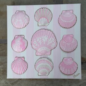 Take Me to the Ocean I in Caribbean Pinks -  12 x 12  Painted Shell Art - One of a Kind!
