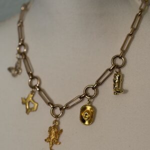 17- 20"  Horned Frog and Texas themed Charm Necklace in Gold Plate