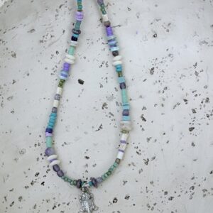 Brimsi Beads 16" + 2" extension - Pewter Horned Frog Mixed Bead Pendant Necklace