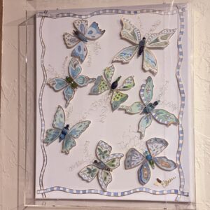 Beaded Butterfly Watercolor Shadow Box in Blues and Greens- 16" x 20" x 3" Acrylic Shadow Box frame - Original Art - One of a Kind!